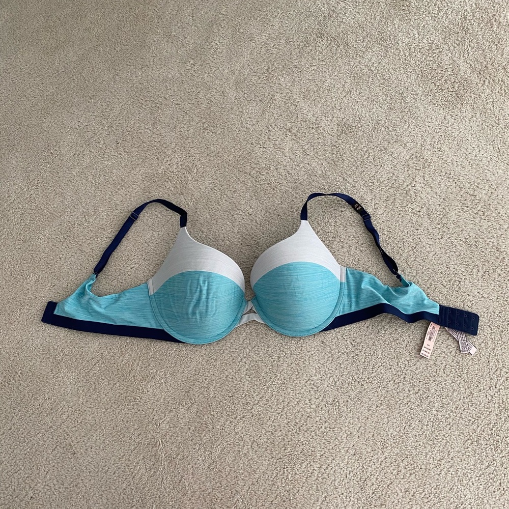 Victoria’s Secret Women's Turquoise Blue and Light Grey Bra